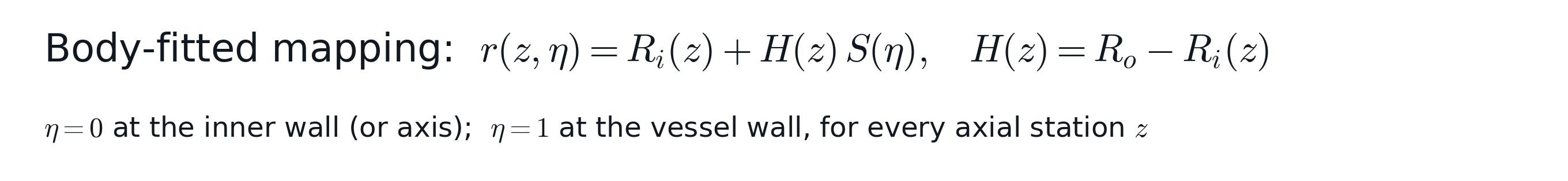 Body-fitted mapping r(z,eta) = R_i(z) + H(z) S(eta)